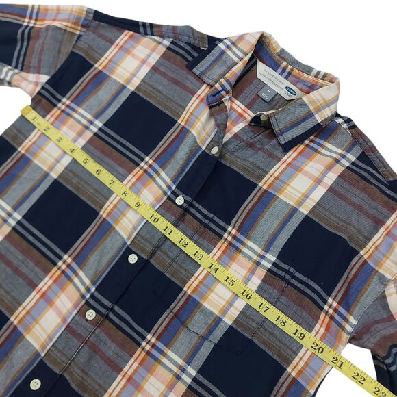 Old Navy The Boyfriend Shirt Womens Medium Blue Brown Plaid Button Long Sleeve - Picture 9 of 11
